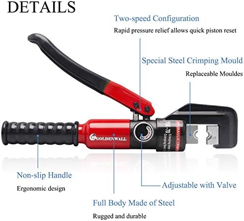 CGOLDENWALL Hydraulische Crimpzange 10T 4-70 mm² mit isoliertem Griff & Zubehör