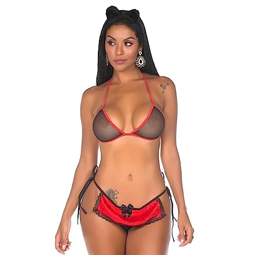 Fantasia Conjunto Mini Vermelho E Preto Com Orelinha Pimenta Sexy 7008