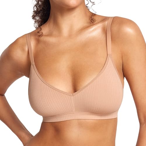 Women's Natrelax No Underwire Comfort Bralette Ribbed Wireless Bra Sleep Unlined V Neck Bras Soft Everyday