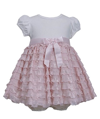 Bonnie Baby 12M-24M Pink Ivory Knit to Foil Eyelash Ruffle Tier Dress (18 Months)