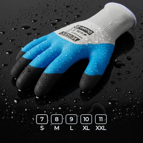 GUARDIS Arbeitshandschuhe Wasserdicht Stark – 12 Paar Set, Größe L, Feuchtigkeitsbeständige Latex-Schaumbeschichtung, Rutschfester Griff für Nasse Arbeiten, Blau