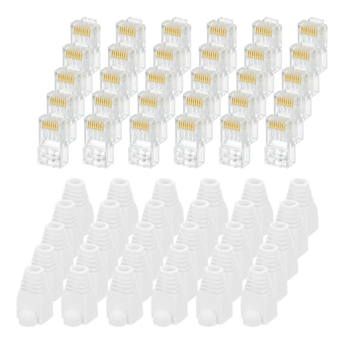 Fiche RJ45 Cat6 sourcing map contacts plaqués or et manchons blancs haute durabilité x100