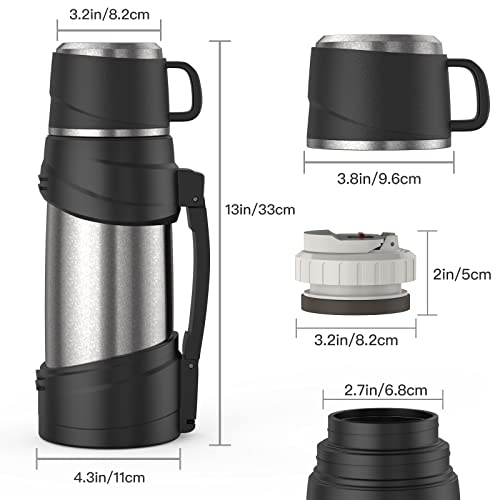 Tiandlife Water Bottle With Lid Cup, (56Fl Oz/1.6L) Titanium Insulated Water Bottle Double Wall Vacuum, Keep Hot & Cold, Leakproof Rustproof Drinking Flask (Black) #TOP1