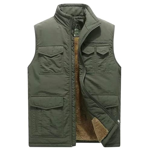 Msmsse Men's Casual Winter Warm Outdoor Fleece Vest Outerwear Sleeveless Coats 02 Army Green M #TOP4