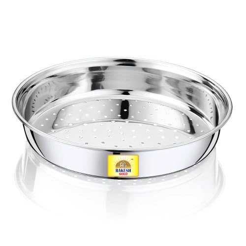 Image of Rakesh Gold Stainless Steel Colander & Strainer for Kitchen Use - Multi-Use Channi /Steel Chalni with Holes for Washing Rice, Fruits, Vegetables & Wheat (Regular Size) (Large Size, Hole CHALNI)