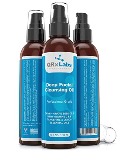 Deep Facial Cleansing Oil With Olive And Grape Seed Oils, Tangerine & Lemon Essential Oils, Boosted With Vitamins C & E - Best Cleanser For Dry Skin - Makeup Remover & Face Wash - 6 Fl Oz #TOP5