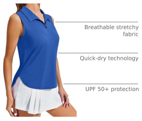 Image of PINSPARK Women Golf Shirts Sleeveless UPF 50+ Tennis Polo V-Neck Quick Dry Athletic T Shirt 1 /4 Zip Collar Workout Tank Top