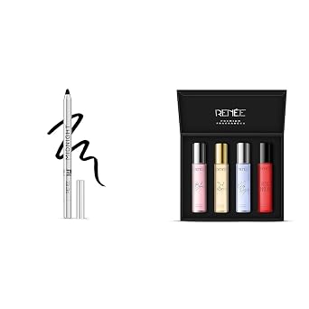 RENEE Midnight Kohl Pencil, Smudgeproof & Waterproof Kajal, Matte Finish, 1.5g - Black & Women's Premium Perfume Gift Set Combo (Pack Of 4) Eau De Parfum, 15ml