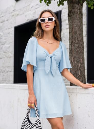 Image of Dokotoo Womens Dresses 2026 Spring Summer Deep V Neck Elegant Cocktail Bow tie Mini Dress S-XL