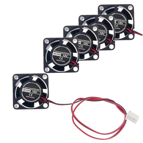JZK 5pcs 25mm 2 broches 12V mini ventilateur de refroidissement silencieux avec fils, 2510, 25x10mm, ventilateur miniature DC sans balais à roulement...