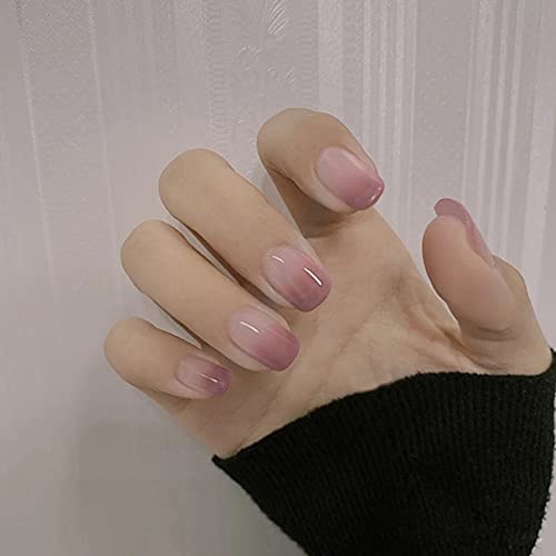 KXAMELIE Lila Steigung Kurze Drücken auf Nägeln,Acryl Kunst Nagelspitzen,24St Französisch Nägel,Vollständige Abdeckung Drücken Sie auf Falsche Nägel für Frauen und Mädchen Cover
