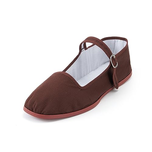 SAEEKO Womens Classic China Flats, Casual China Doll Shoes, Cotton Mary Janes, Chinese Tai Chi Shoes (Coffee, Adult, Women, Numeric_10_Point_5, Numeric, us_Footwear_Size_System, Medium)