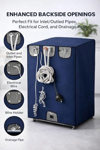 Image of AMAZOR Front Load Fully Automatic Washing Machine Cover for 8 Kg, 8.5 Kg, 9 Kg, 9.5 (Navy Blue) | Waterproof & Dustproof Polyester Fabric with Zipper | Protection Cover | 63 x 63 x 93 cms