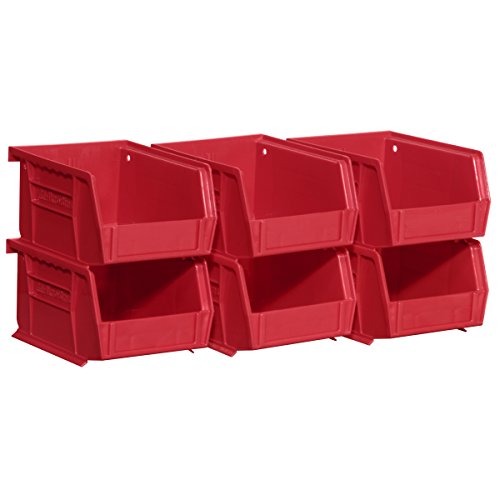 Image of Akro-Mils 30210 AkroBins Plastic Storage Bins, Space-Saving Stackable Bins for Garage, Pantry, Craft Organization, 5 inch x 4 inch x 3 inch, Red, (Pack of 24)