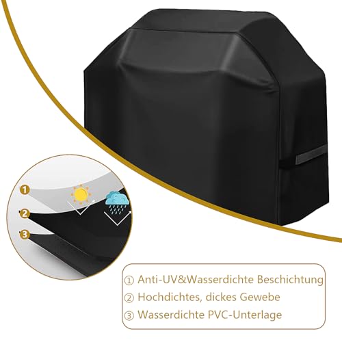Grillabdeckung 145 x 61 x 117 cm, Grillabdeckung Wetterfest, strapazierfähig, Oxford-Gewebe,Grill abdeckhaube, Winddicht, Staubschutz, reißfest und UV-Schutz, mit Aufbewahrungstasche 5