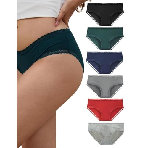 Women's Cotton Underwear Hipster Lace Trim Breathable Ladies Panties Soft Moisture Wicking for Daily Wear Multipack Large Assorted2