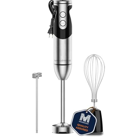 MegaWise Pro Titanium Reinforced 3-in-1 Immersion Hand Blender, Powerful Copper Motor with 80% Sharper Blades, 12-Speed Corded Blender, Including Dish Washer Safe Whisk and Milk Frother Cover