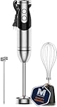 MegaWise Pro Titanium Reinforced 3-in-1 Immersion Hand Blender, Powerful Copper Motor with 80% Sharper Blades, 12-Speed Corded Blender, Including Dish Washer Safe Whisk and Milk Frother