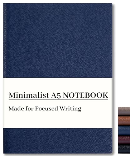 CAGIE Lined Journal Notebook for Men & Women,176 Pages A5 Medium Size Softcover Leather Journals for Writing,Travel,Business,Work & School, 100 GSM Thick Paper (5.7'' x 8.3'') (Navy Blue)
