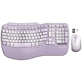 Purple Ergonomic Wireless Keyboard and Mouse Combo, Sablute 2.4G Full Size Ergo Wave Key Board with Cushioned Plam Rest, Natural Typing, 3 DPI Adjustable Silent Mouse for Computer/Laptop/Windows/Mac