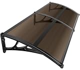 VOUNOT® Pensilina Tettoia per Porta Balcone Esterno, 200x80 cm, Tetto Policarbonato Alveolare Trasparente con Barra Centrale, Marrone