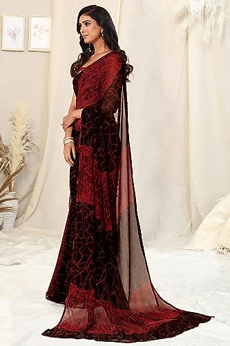 Image of MIRCHI FASHION Women Sari Georgette Chevron Printed | Modern Pattern Farewell and Festive Drape with Matching Blouse Piece