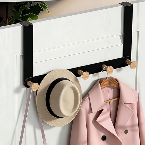GmeDhc Perchero de puerta para colgar con 5 ganchos de madera para dormitorio, perchero puerta para abrigos, albornoces, Toallas, Bolsos, bufandas, Para puertas de hasta 4,5 cm de grosor