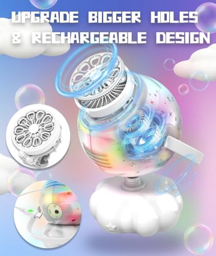 Rechargeable Bubble Machine - 7 Color RGB Light, 600mL Capacity, 1200mAh USB-C Charge, Big Bubbles Design - Bubble Maker for Kids, Toddler, Easter, Birthday, Parties - Outdoor Toys Gift for Boys Girls - 3