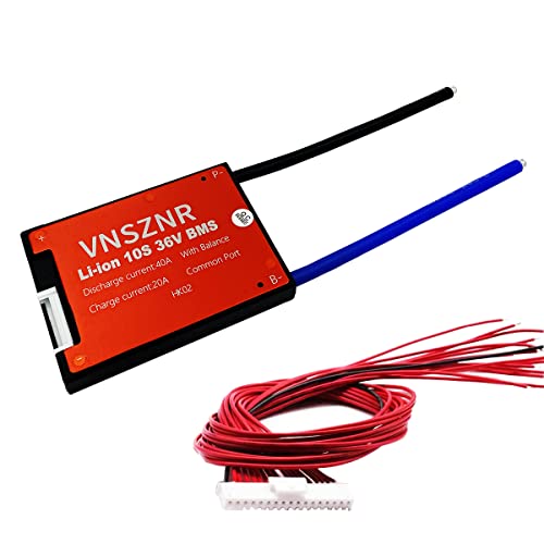 VNSZNR Lithium Battery BMS 36V 40A 10S Li-ion Battery Management System PCB Protection Board with Balance Leads BMS for DIY Lithium Battery Pack 36V