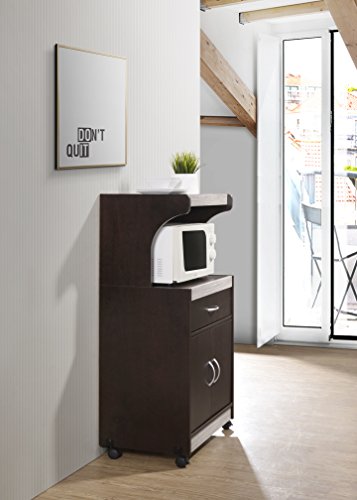Hodedah Microwave Kitchen Cart, Chocolate-Grey - Thumbnail 3