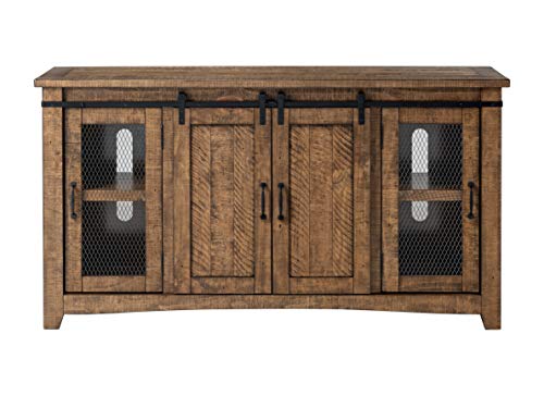 Martin Svensson Home 65" Solid Pine Wood Entertainment Center with Storage. Rustic TV Stand for TVs up to 70." Sliding Doors, Adjustable Shelves & Cable Management – Natural Finish