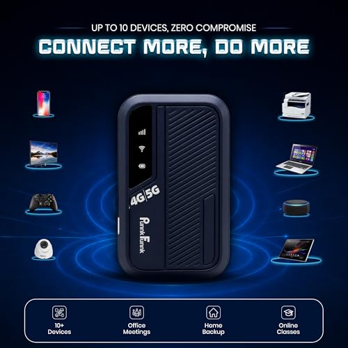 Image of PunnkFunnk 4G /5G LTE WiFi Dongle, SIM Card Slot with Up to 300Mbps WiFi Hotspot, Hotspot Device with All Sim Network Support, 3000Mah Battery, High-Speed Wireless Internet (Blue)