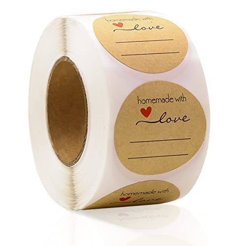 Bercoor 1.5'' Homemade With Love Stickers (500 Labels Per Roll), Kraft Paper Jar Canning Labels With Lines For Writing, Mason Jar Labels For Bakery Packaging, Cookie Bags, Crafts, Food #TOP21