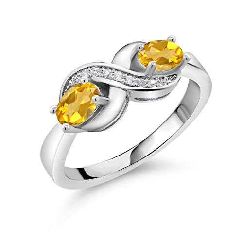 Gem Stone King 1.01 Ct Oval Yellow Citrine White Created Sapphire 925 Sterling Silver Infinity Promise Women Ring (Size 9)
