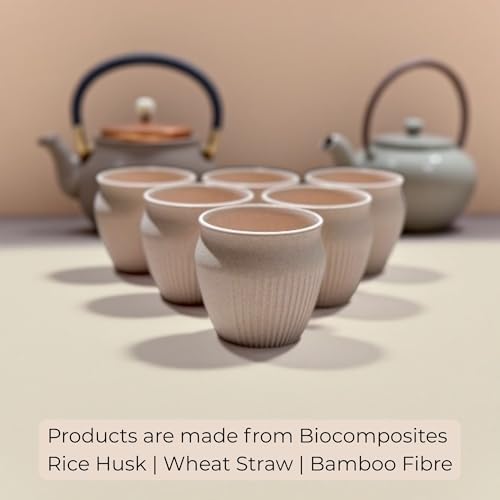 Image of Happy Cove Eco Friendly Cup Set of 6 for Tea | Unbreakable Chai Cups | 225ml | Glass Cup Made with Rice Husk & Bamboo Fibre | Microwave Safe Tea Kulhad | Hot & Cold Coffee Mug, Milk & Tea Cup Set