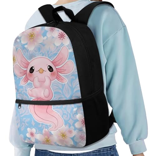 Ystardream Kids Back to School Backpacks for Girls Backpack with Luch Box for Girls Cute Axolotl Bookbag with Front Pocket Sturdy Pencil Case,Lunch Bag,Water Bottle Sleeve Primary Supplies for Student2