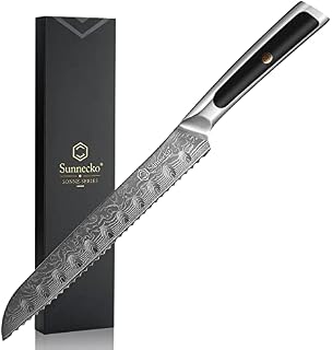 Sunnecko Damascus Steak Knife Set of 4, Serrated Knife with Damascus Knife VG-10 Damascus Steel Forged Blade, Steak Knives with G10 Handle Tableware Steak Cutlery Set