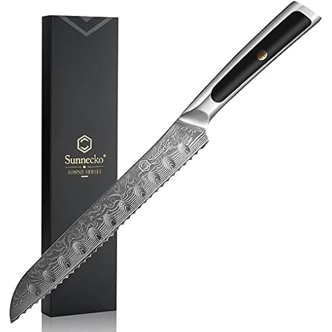 Sunnecko Brotmesser 8 Zoll, Wellenschliff Brotmesser Cover