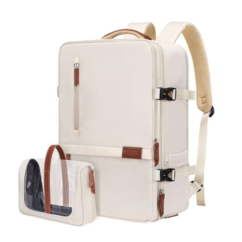 MOSISO Travel Backpack, 40L Carry on Laptop Backpack, 17-17.3 inch Airline Approved Luggage Bag with USB Port&Hidden Shoulder Strap, Casual Daypack with Toiletry Bag&Shoe Pocket, Beige