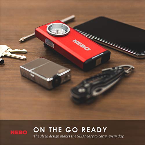 NEBO Slim Pocket Flashlight | 500 Lumens, Rechargeable Mini EDC Work Light, Magnetic Base & Dimmable Brightness, Durable & Water Resistant, Includes Charging Cable — Red