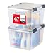 IRIS USA WeatherPro 47 Qt Storage Bins with Lids, 2 Pack, BPA-Free Plastic Gasket Box with Tight Latch and Seal, Stackable Nestable Tote Tub - Clear/Black