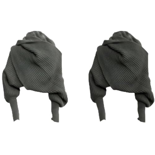 Women Autumn Winter Scarf Wrap with Sleeve, Cozy Knitted Wrap Shawl, Lady Fashion Solid Color Knitted Wrap Scarf