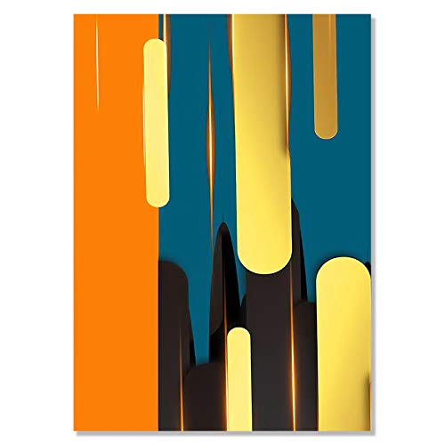 Affiche toile géométrique orange 60x80 cm trio de tableaux abstraits minimalistes - 3