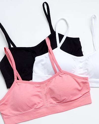 Sweet & Sassy Girls' Training Bra - 3 Pack Seamless Cami Bralette, Removable Pads - First Time Beginner Bra for Girls (S-L)3