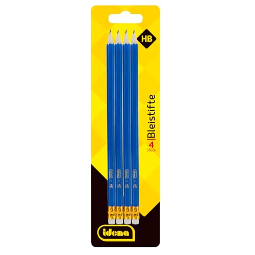 Idena 20013 - Crayon, 4 pièces, dureté HB, avec pointe de gomme, bleu