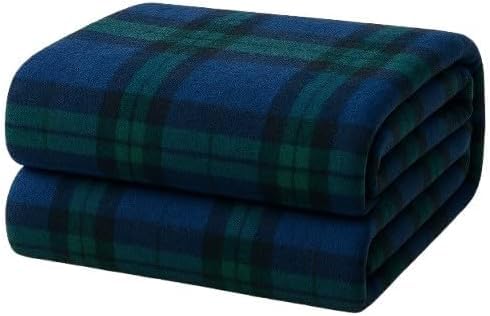 Corredocasa Plaid in Pile Extra Morbido e Soffice con Elegante Trama Scozzese - Leggero e Confortevole - Coperta Perfetta per Divano, Letto (Blu/Verde, Singolo 130x160)