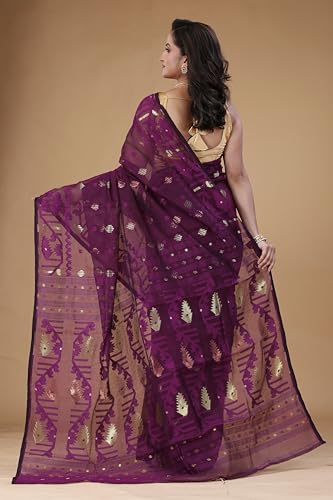 Image of OISHANI SAREE GHOR Women's Traditional Bengal Cotton Silk Soft Jamdani Saree - Authentic Design and Quality - No Blouse Piece