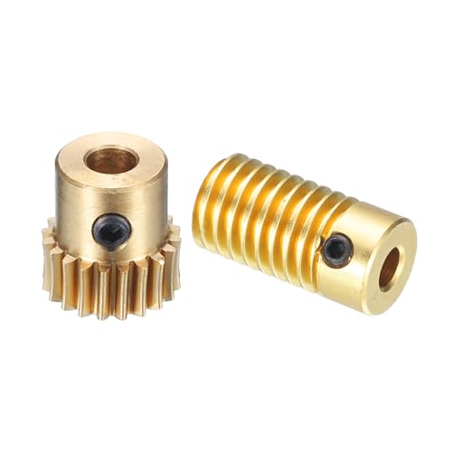 Image of uxcell Worm Gear Set - 0.5 Module 20:1 Reduction Rate 4mm Hole Dia Gear Shaft and 4mm Hole Dia Gear Wheel 20T Drive Gear Box (Brass)
