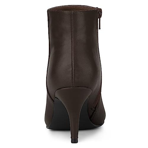 Allegra K Women's Pointed Toe Zipper Stiletto Heel Coffee Ankle Boots 7 M US3