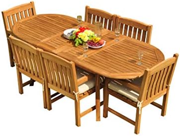 7-pc Outdoor Teak Dining Set: 94" Oval Extension Table & 6 Devon Arm Chairs